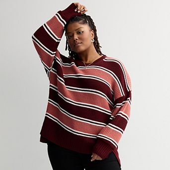 Juniors' Plus Size SO® Drop Shoulder Side Slits Crewneck Sweater