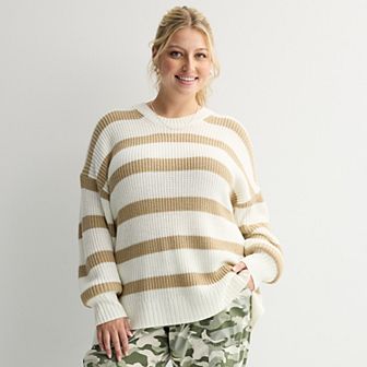 Juniors' Plus Size SO® Drop Shoulder Side Slits Crewneck Sweater