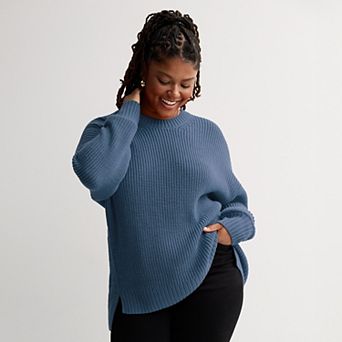 Juniors' Plus Size SO® Drop Shoulder Side Slits Crewneck Sweater