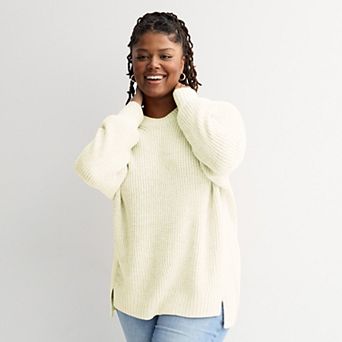 Juniors' Plus Size SO® Drop Shoulder Side Slits Crewneck Sweater