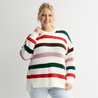 Juniors' Plus Size SO® Drop Shoulder Side Slits Crewneck Sweater