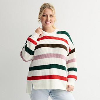 Juniors' Plus Size SO® Drop Shoulder Side Slits Crewneck Sweater