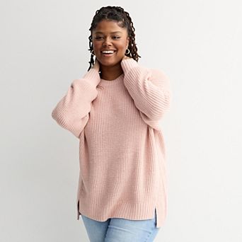 Juniors' Plus Size SO® Drop Shoulder Side Slits Crewneck Sweater
