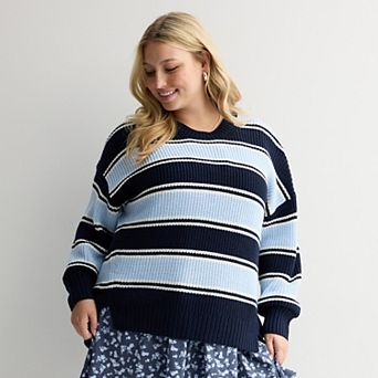 Juniors' Plus Size SO® Drop Shoulder Side Slits Crewneck Sweater