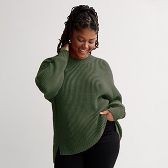 Juniors' Plus Size SO® Drop Shoulder Side Slits Crewneck Sweater