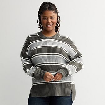 Juniors' Plus Size SO® Drop Shoulder Side Slits Crewneck Sweater