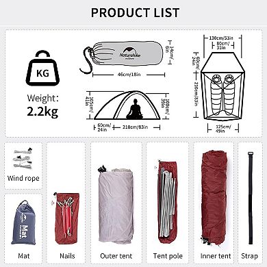 Naturehike Cloud-Up Ultralight 3-Person Waterproof Tent Double-layer Camping Backpacking Tent.