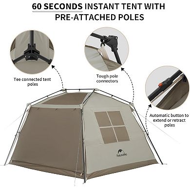 Naturehike Camping 2x4 Person Pop Up Tent Family Dome Waterproof Throw Easy Set Up Automatic Tent.