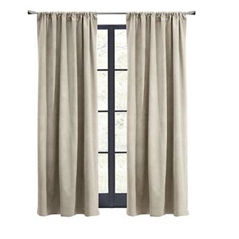 Classic Velvet Room Darkening Dual Header Energy Efficient Curtain Panel Oyster