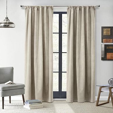 Classic Velvet Room Darkening Dual Header Energy Efficient Curtain Panel Oyster