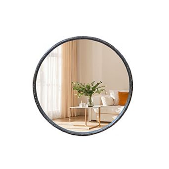 Parisloft 31.8" Antique Black Round Metal Wall Mirror with Tempered Glass