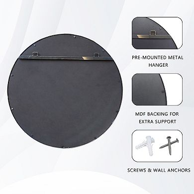 Parisloft 31.8" Antique Black Round Metal Wall Mirror with Tempered Glass