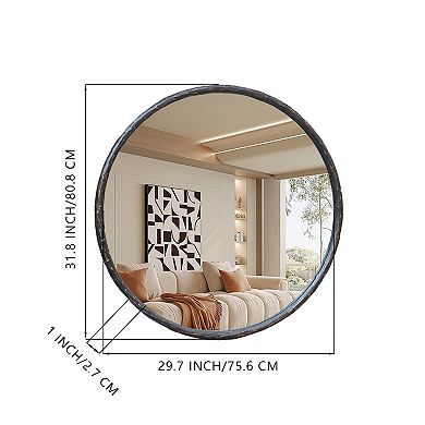 Parisloft 31.8" Antique Black Round Metal Wall Mirror with Tempered Glass