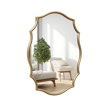 Parisloft 23.6 x 33.7 Inch Quatrefoil Gold Metal Wall Mirror