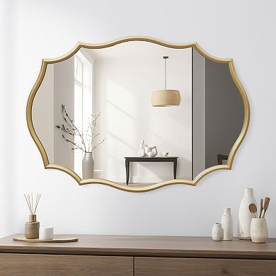 Parisloft 23.6 x 33.7 Inch Quatrefoil Gold Metal Wall Mirror