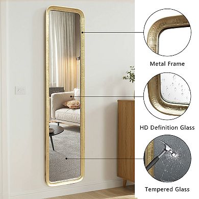 Parisloft Gold Metal Frame Rectangular Full Length Mirror with Tempered Glass, 16.1 x 71.2"
