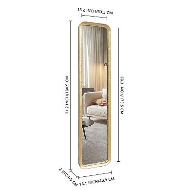 Parisloft Gold Metal Frame Rectangular Full Length Mirror with Tempered Glass, 16.1 x 71.2"