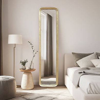 Parisloft Gold Metal Frame Rectangular Full Length Mirror with Tempered Glass, 16.1 x 71.2"