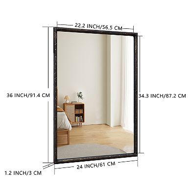 Parisloft Antique Black Metal Rectangular Bathroom Wall Mirror - 24 x 36 Inch