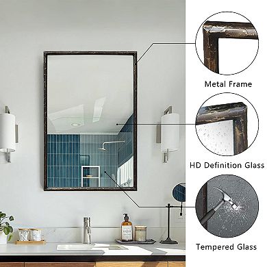Parisloft Antique Black Metal Rectangular Bathroom Wall Mirror - 24 x 36 Inch