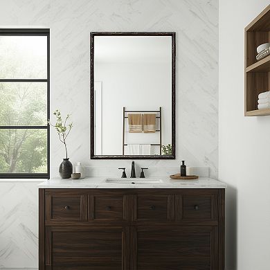 Parisloft Antique Black Metal Rectangular Bathroom Wall Mirror - 24 x 36 Inch