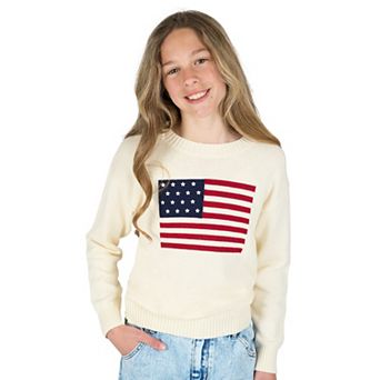 Girls 7-16 Tween Diva Oversized Graphic American Flag Sweater