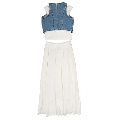 Girls 7-16 Tween Diva 3-pc. Cami, Denim Vest & Maxi Skirt Set
