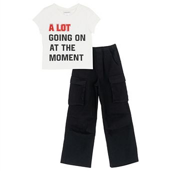 Girls 7-12 Tween Diva 2 pc "A Lot Going On" Graphic Tee & Cargo Pants Set
