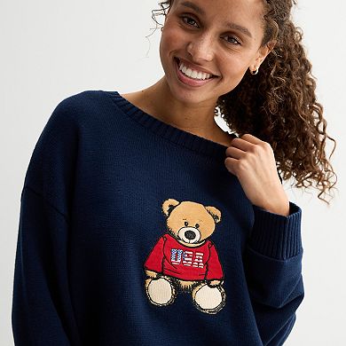 Juniors' Harper & Ivy Americana Bear Sweater