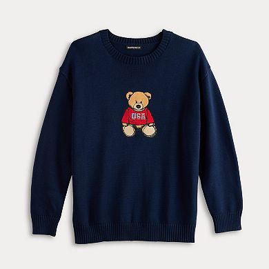 Juniors' Harper & Ivy Americana Bear Sweater
