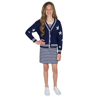 Girls 7-16 Rare Editions 2 pc Varsity Cardigan & Plaid Dress Set