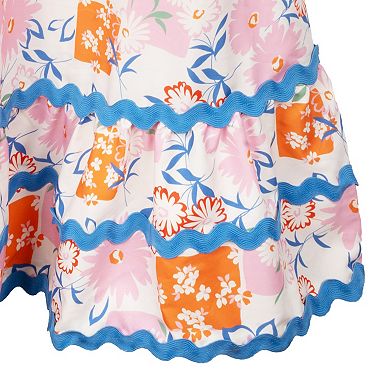 Girls 7-16 Rare Editions Tropical Print Ric Rac Trim Maxi Dress