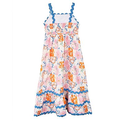 Girls 7-16 Rare Editions Tropical Print Ric Rac Trim Maxi Dress