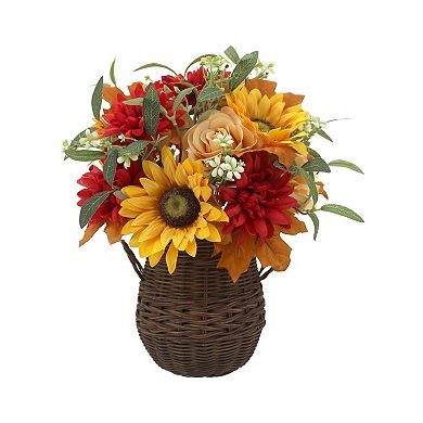Everyday Decor Artificial Sunflower Arrangement Woven Vase Table Decor