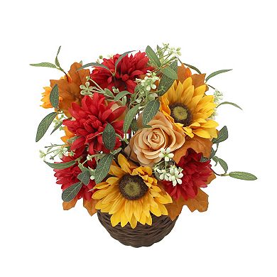 Everyday Decor Artificial Sunflower Arrangement Woven Vase Table Decor