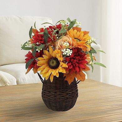 Everyday Decor Artificial Sunflower Arrangement Woven Vase Table Decor