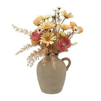 Everyday Decor Artificial Floral Arrangement Textured Ceramic Vase Table Decor