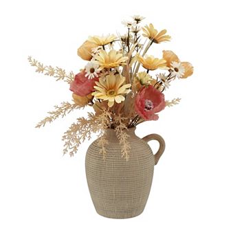 Everyday Decor Artificial Floral Arrangement Textured Ceramic Vase Table Decor