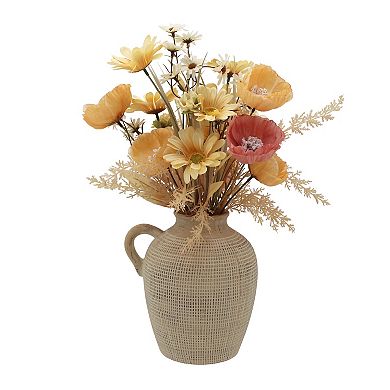 Everyday Decor Artificial Floral Arrangement Textured Ceramic Vase Table Decor
