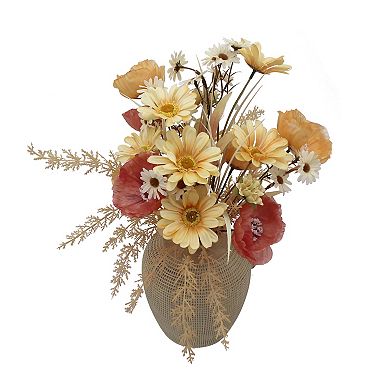 Everyday Decor Artificial Floral Arrangement Textured Ceramic Vase Table Decor