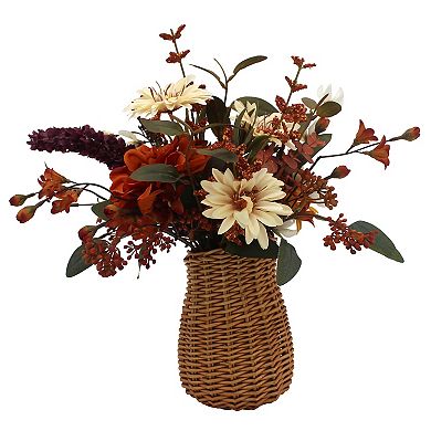 Everyday Decor Artificial Multi Dahlia Arrangement Wicker Vase Table Decor