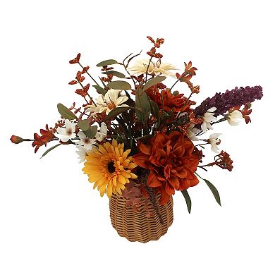Everyday Decor Artificial Multi Dahlia Arrangement Wicker Vase Table Decor