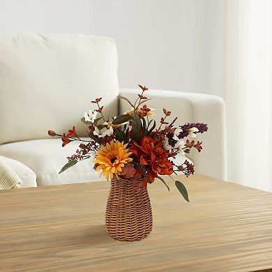 Everyday Decor Artificial Multi Dahlia Arrangement Wicker Vase Table Decor