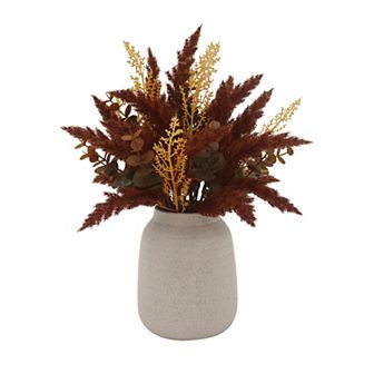 Everyday Decor Artificial Rust Dried Grasses in Ceramic Vase