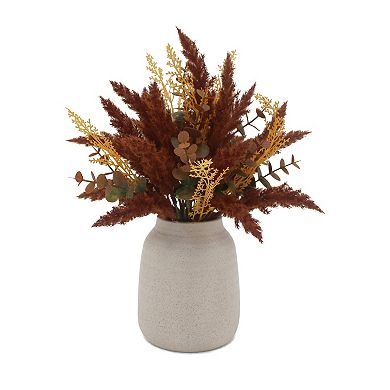 Everyday Decor Artificial Rust Dried Grasses in Ceramic Vase