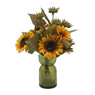 Everyday Decor Artificial Sunflowers in Glass Ribbed Vase