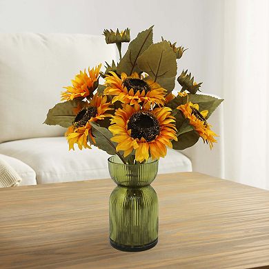 Everyday Decor Artificial Sunflowers in Glass Ribbed Vase