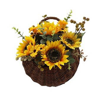 Everyday Decor Artificial Sunflower Wall Basket