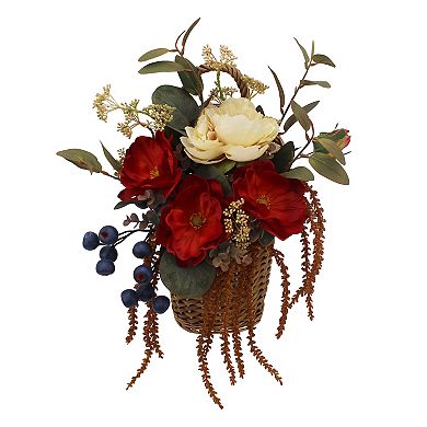 Everyday Decor Red Peony and Berry Artificial Wall Basket