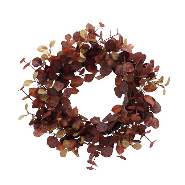 Image showcasing Everyday Decor Plum Eucalyptus Artificial Wreath
